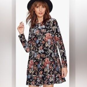 Jeuvre Floral Velvet Sleeve Swing Dress Bohemian Size Medium